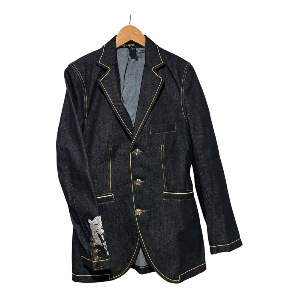 Sean John Denim Blue Sport Coat with Embroidered Tiger Small Men’s
